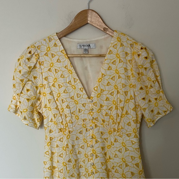Ever New Yellow Embroidered Puff Sleeve Mini Dress Fit and Flare Coquette Size 4 - Picture 7 of 15